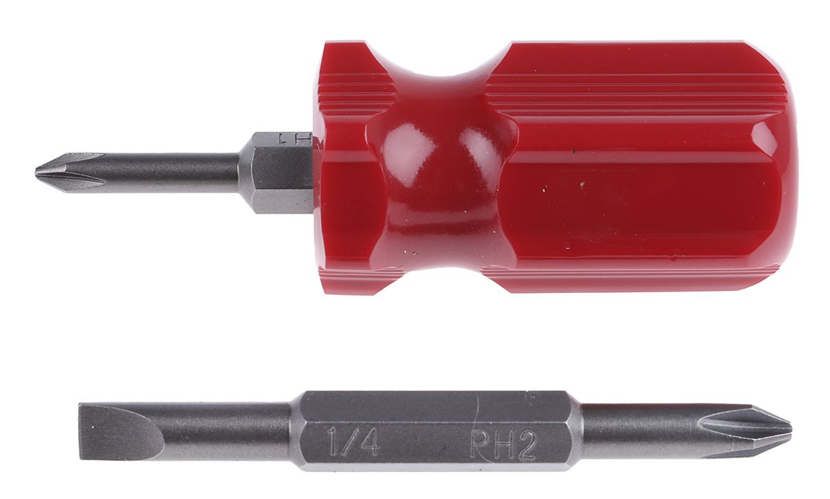 RS PRO Flat, Phillips Stubby Screwdriver 1/4 3/16 PH1 PH2 in Tip