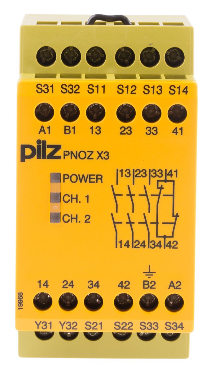 Pilz PNOZ X3 Series Dual-Channel Safety Switch/Interlock Safety Relay, 24V ac/dc, 3 Safety Contact(s)