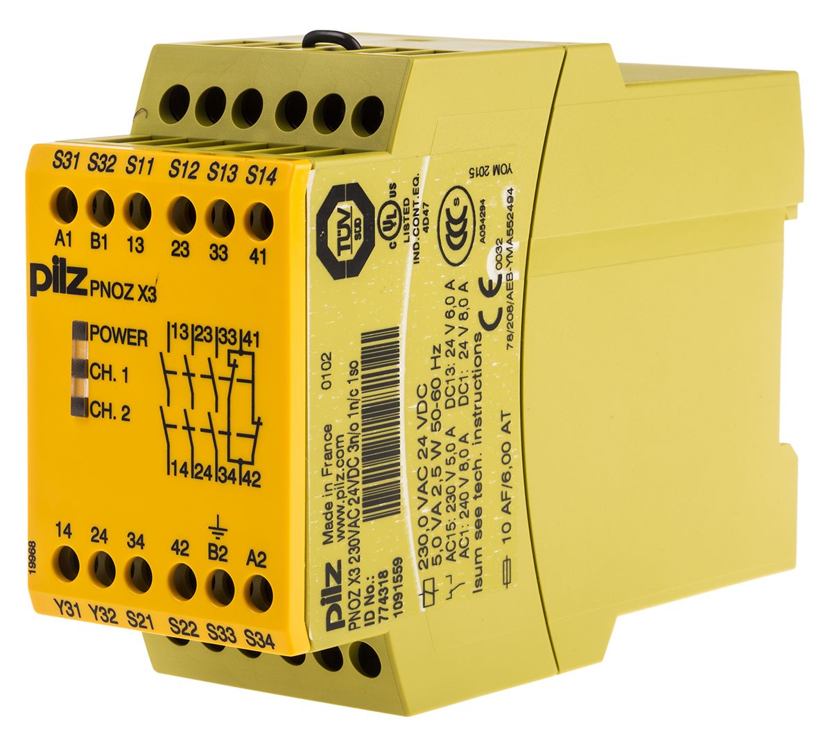 Pilz PNOZ X3 Series Dual-Channel Emergency Stop Safety Relay, 24 V dc, 230V ac, 3 Safety Contact(s)