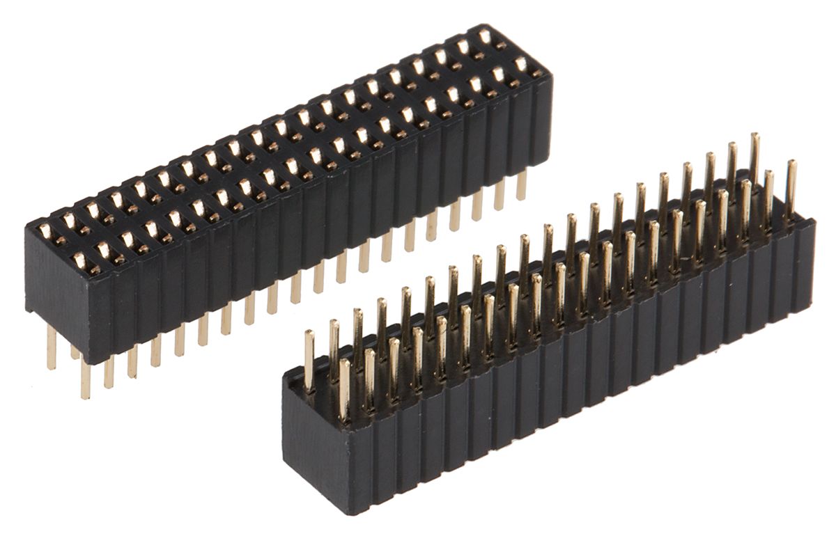 RS PRO 1.27mm Pitch 40 Way 2 Row Straight PCB Socket, Through Hole, Solder Termination