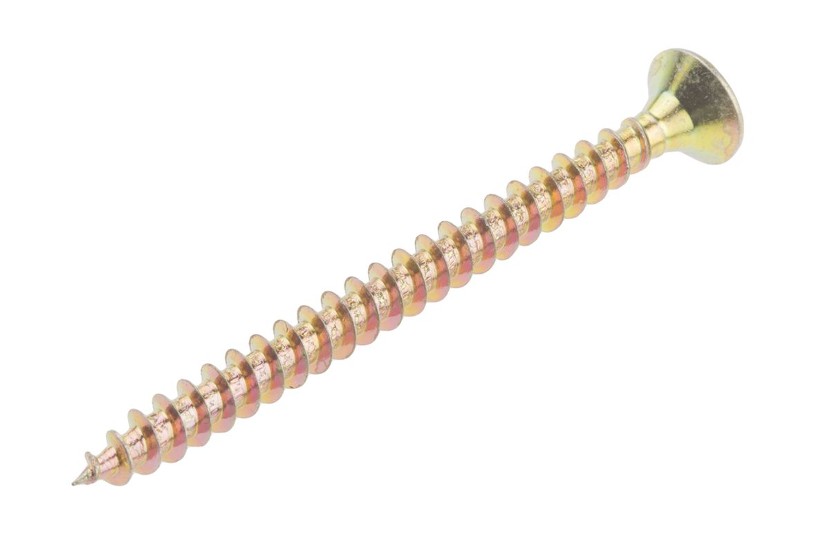 RS PRO Pozidriv Countersunk Steel Wood Screw Yellow Passivated, Zinc Plated, 4mm Thread, 50mm Length