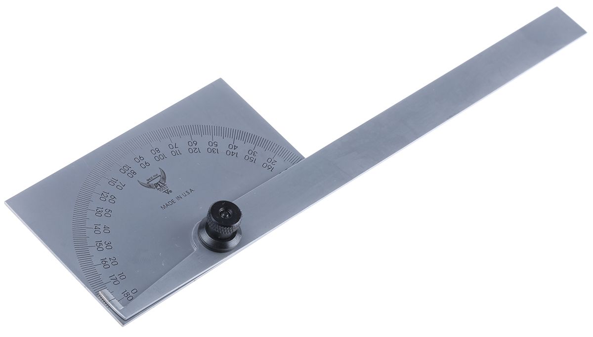 RS PRO 180° Metric Protractor, 6 in Steel Blade