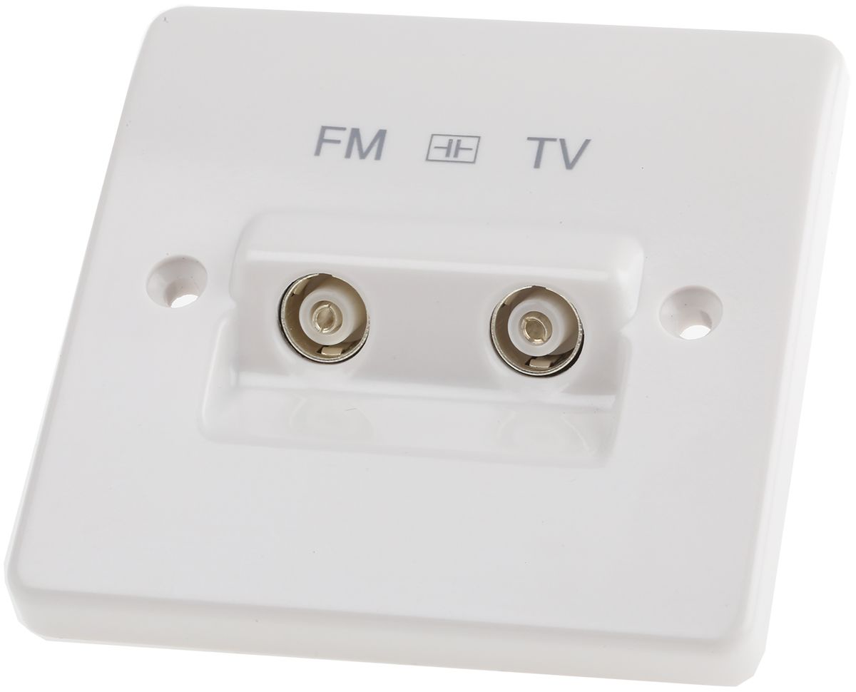 FM, TV White Female 2 Outlet TV Aerial Connector, Box Mount