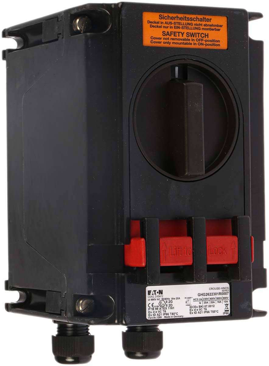 Eaton GHG 262 Series Safety Limit Switch, NO/NC, IP66, 4P, Polyester Housing, 690V ac Max, 40A Max