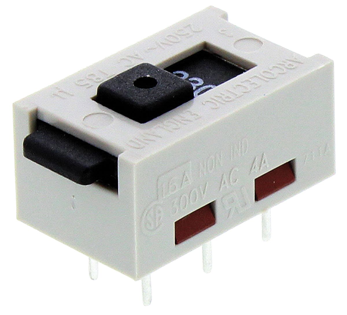 Commutateur à glissière, 2 RT, 16 A, montage Circuit imprimé