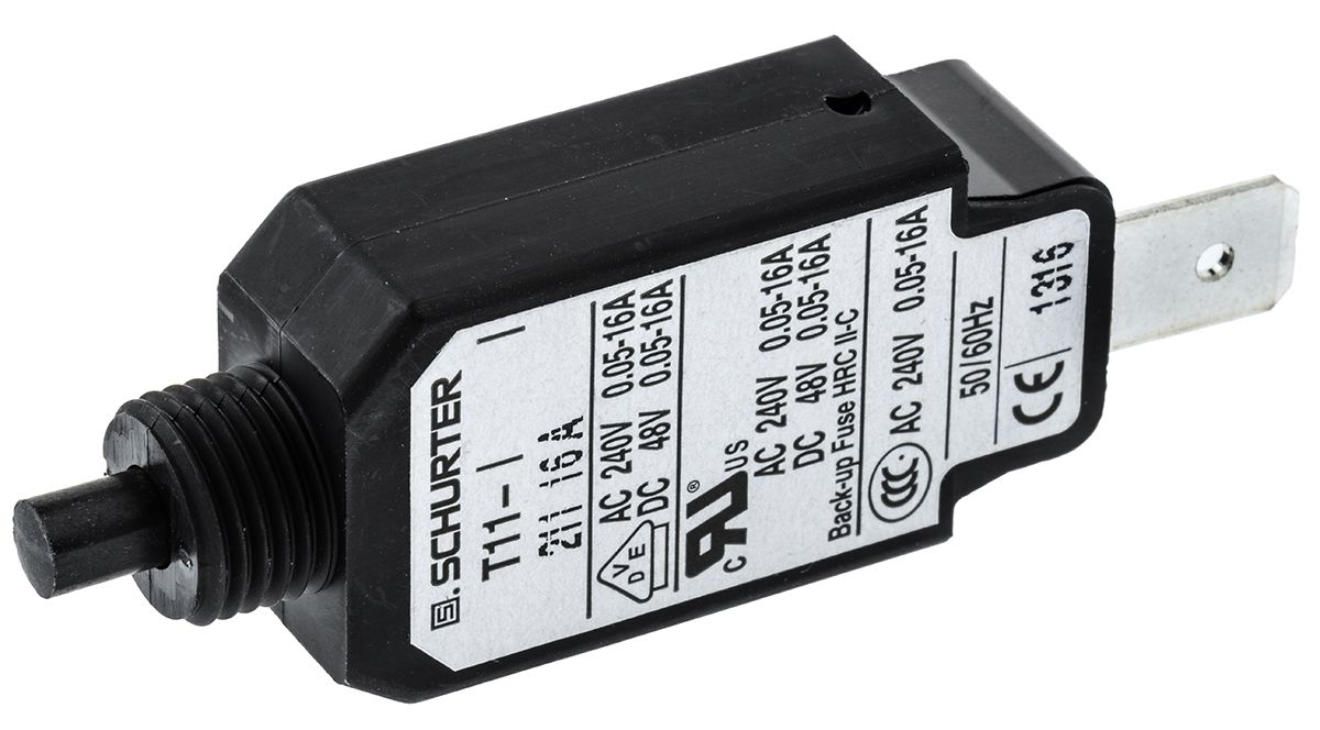 Schurter T11 Single Pole Thermal Circuit Breaker - 240V ac Voltage Rating, 16A Current Rating