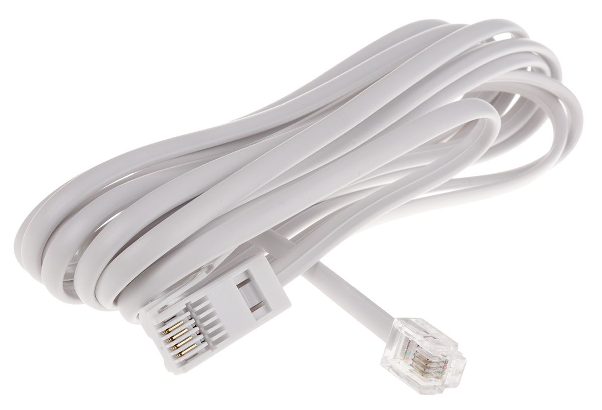 RS PRO Male Male RJ11 to Male Male BT Telephone Extension Cable, White