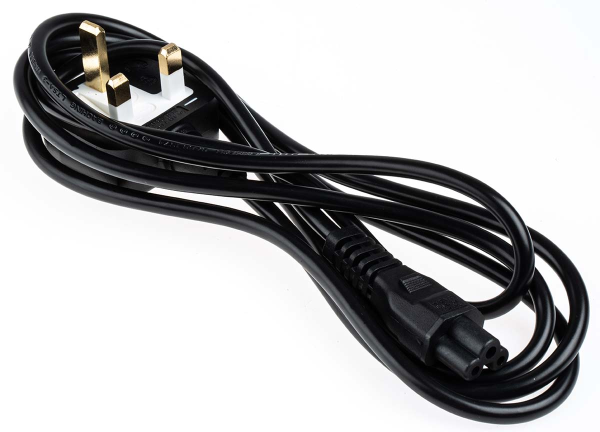 RS PRO IEC C5 Socket to BS 1363 UK Plug Plug Power Cord, 2m