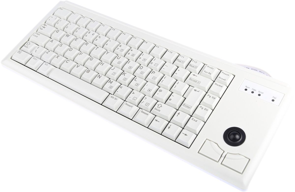 Cherry Wired PS/2 Compact Trackball Keyboard, QWERTY (UK), Grey