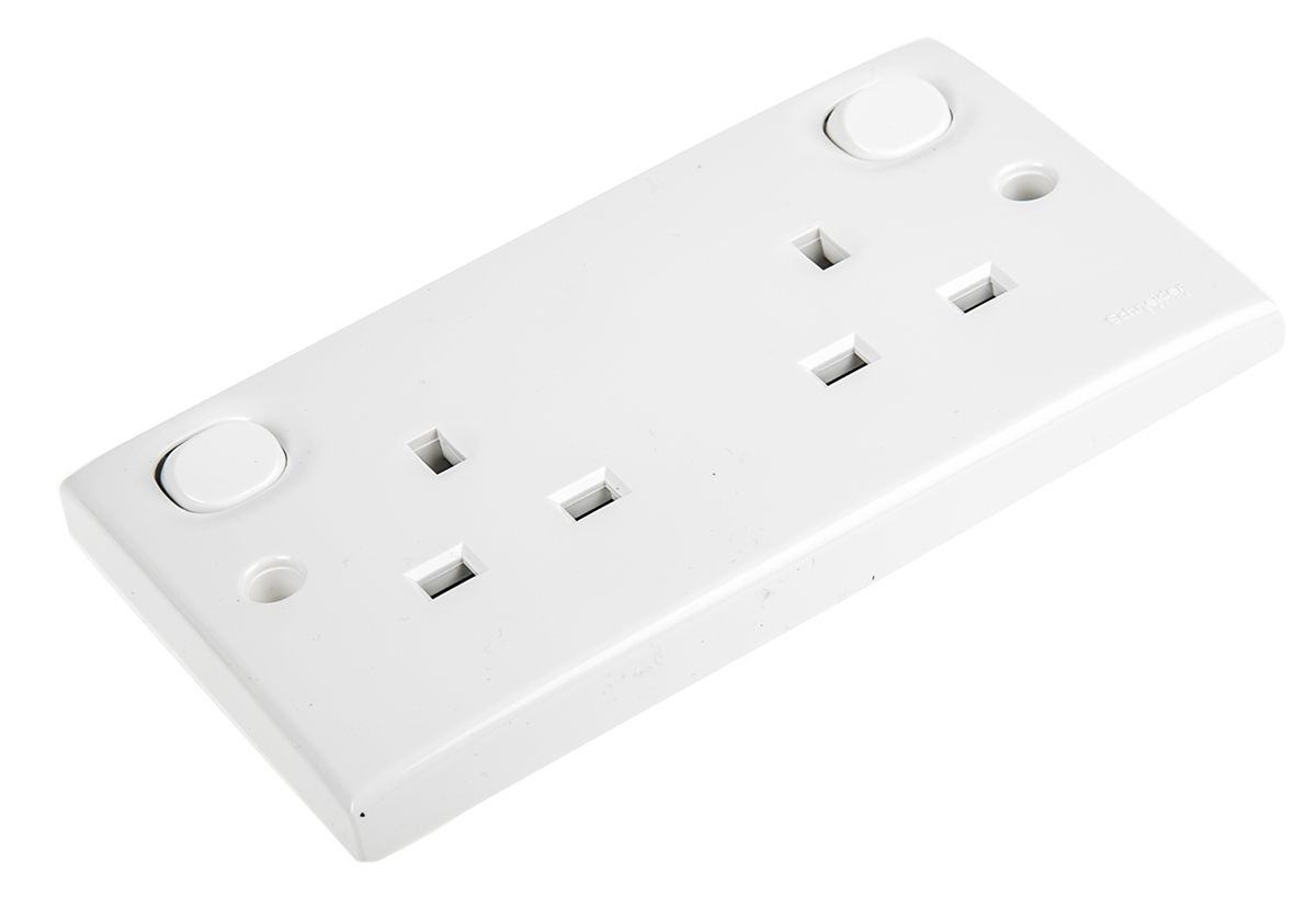 E25WE Schneider Electric White 2 Gang Plug Socket, 13A, Type G
