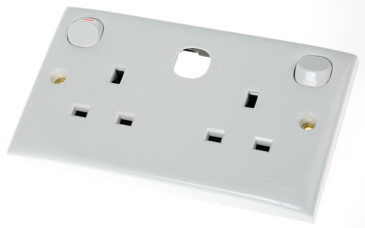 E25SFWE Schneider Electric 2 Gang Plug Socket, 13A, Type G British RS
