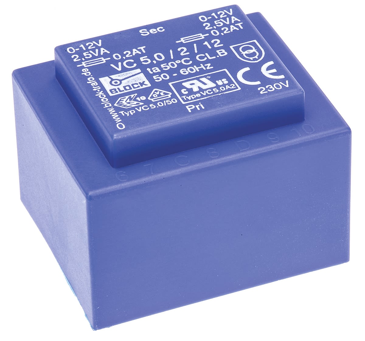 Transformateur pour circuit imprimé Block, 12V c.a., 230V c.a., 5VA, 2 sorties