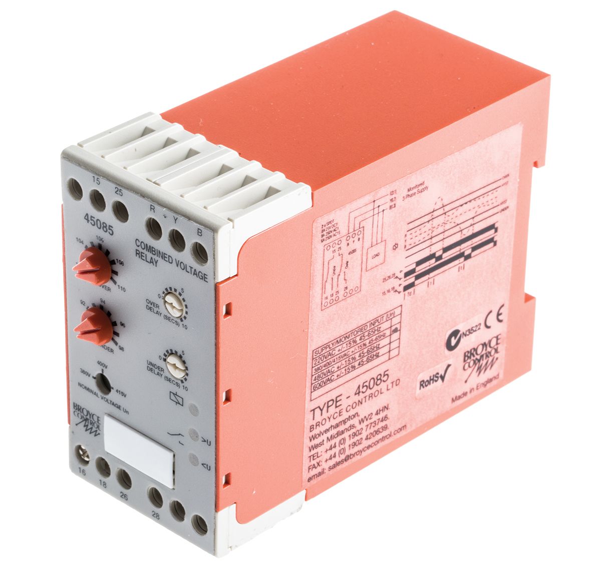 45085 400VAC Broyce Control Phase, Voltage Monitoring Relay, Maximum