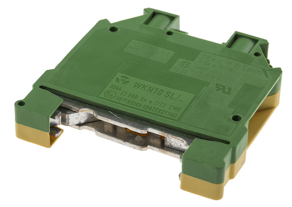 RS PRO 2-Way Earth Terminal Block, 10mm², 16 → 6 AWG Wire, Screw Down, Nylon Housing