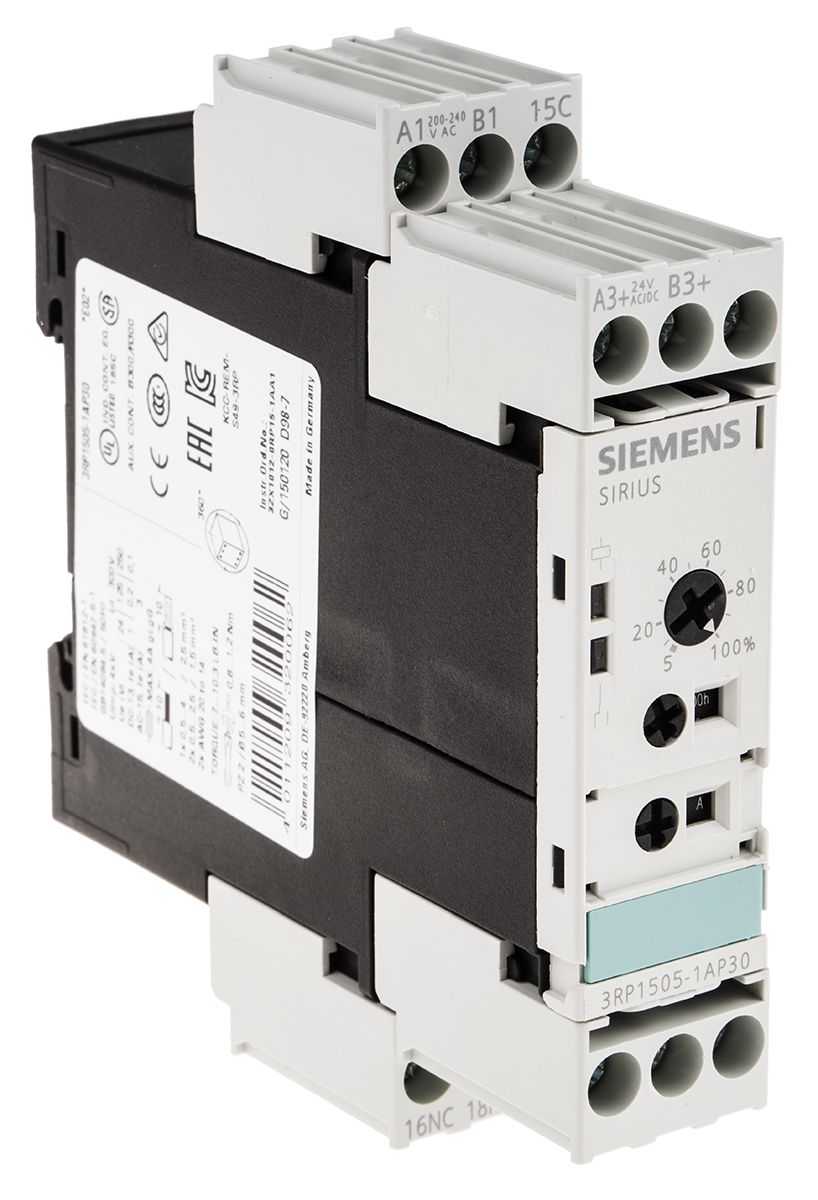 3RP15051AP30 Siemens Multi Function Timer Relay, 24V ac, SPDT, 0.5 →