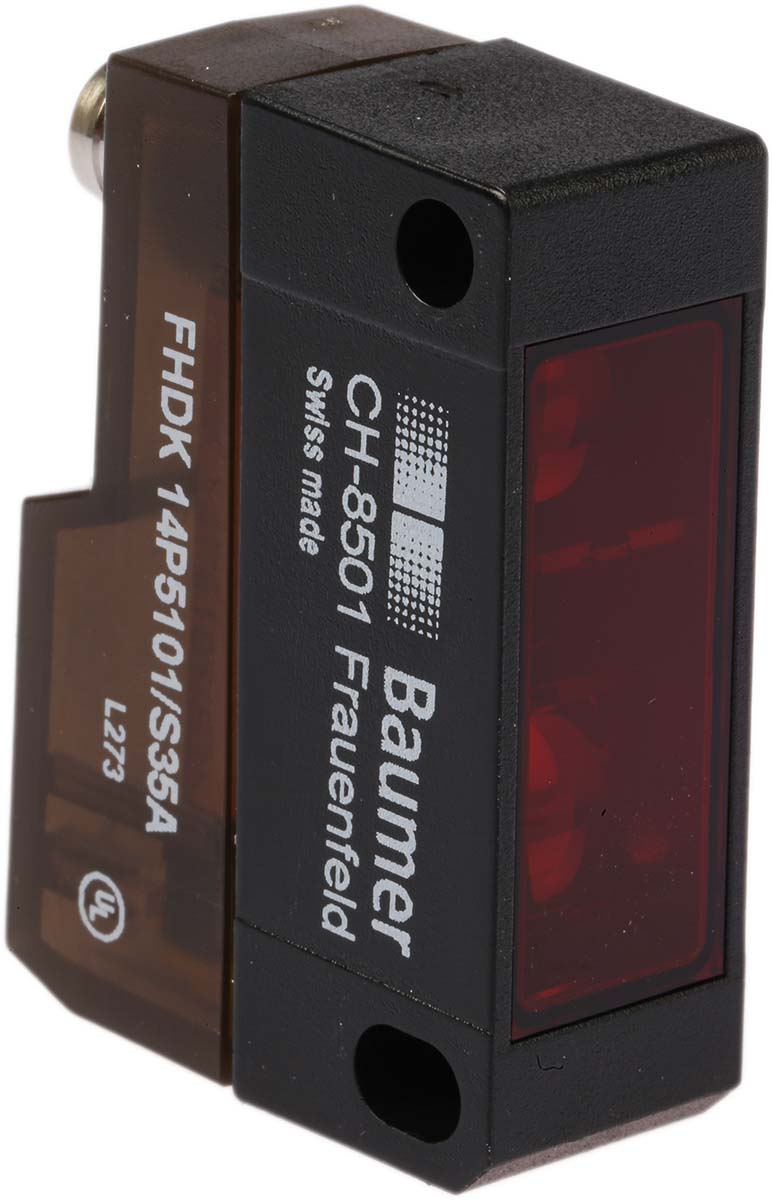 Baumer FHDK 14P Kubisch Optischer Sensor, Diffus, Bereich 20 mm → 350 mm, PNP Ausgang, 4-poliger