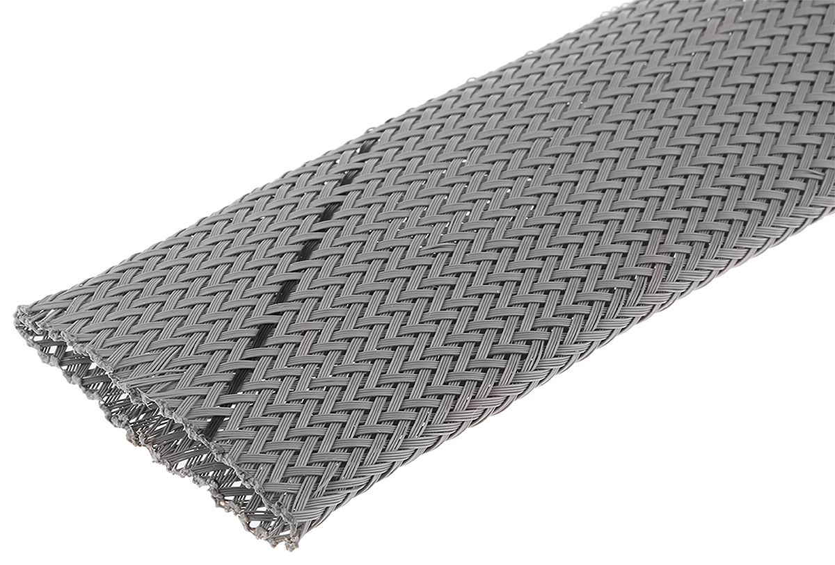 HellermannTyton Expandable Braided PET Grey Cable Sleeve, 27mm Diameter, 10m Length