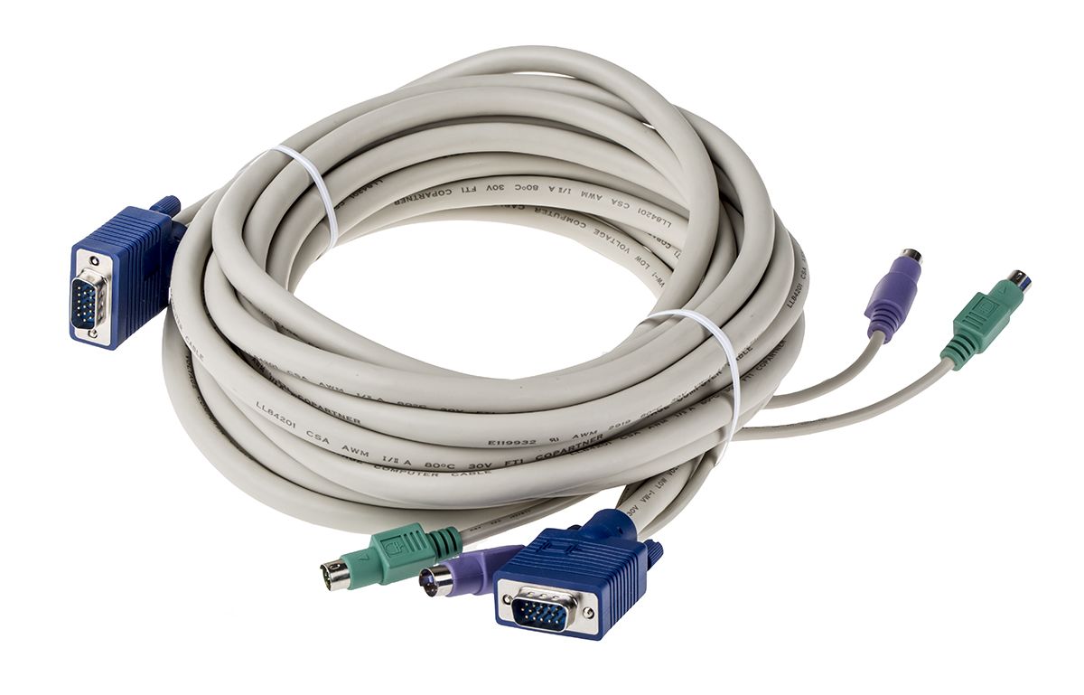 RS PRO 7.5m PS/2 x 2' VGA to PS/2 x 2' VGA KVM Cable