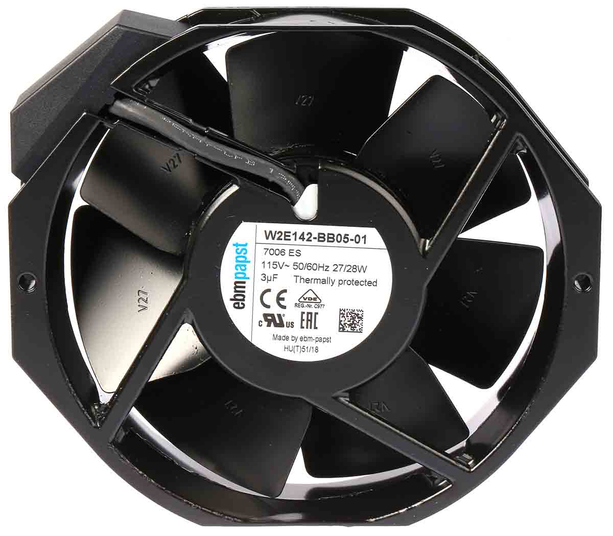 ebm-papst W2E142 Series Axial Fan, 115 V ac, AC Operation, 330m³/h, 27 → 28W, 172 x 150 x 38mm