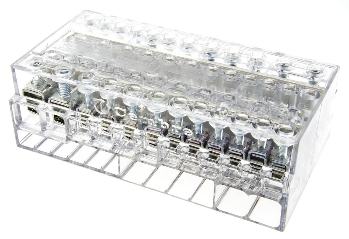RS PRO Distribution Block, 12 Way, 16 mm², 25 mm², 50 mm², 160A, 500 V, Clear