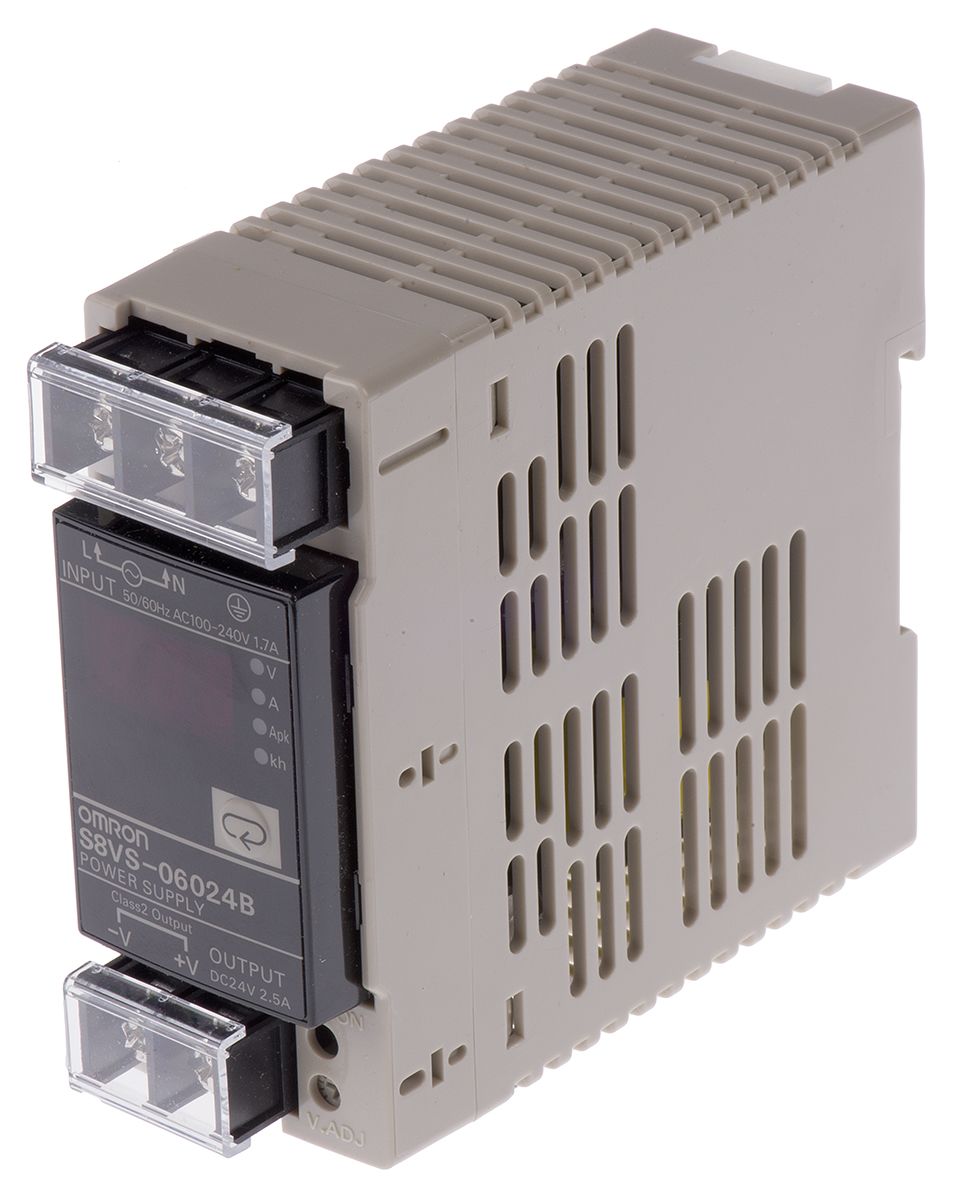 Omron S8VS Switch Mode DIN Rail Power Supply 85 → 264V ac Input, 24V dc Output, 2.5A 60W