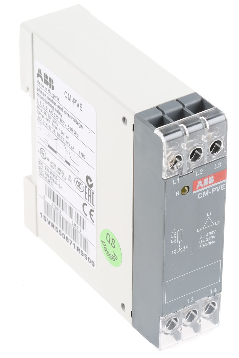 ABB DIN Rail Phase, Voltage Monitoring Relay, 320 → 460V ac, 1, 3 Phase, SPST