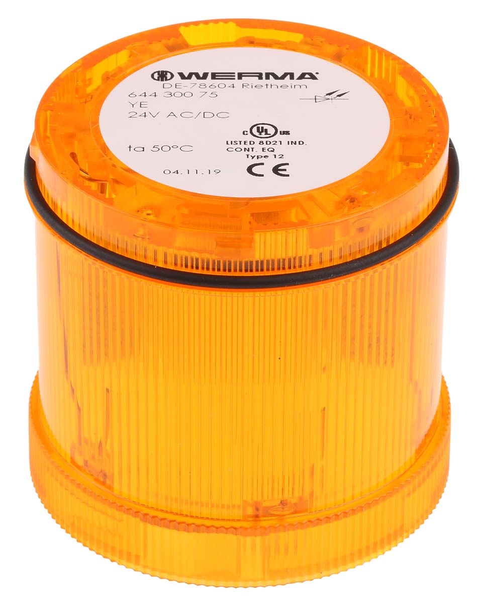 Werma 644 Series Yellow Steady Effect Beacon Unit, 24 V dc, LED Bulb, AC, DC, IP65