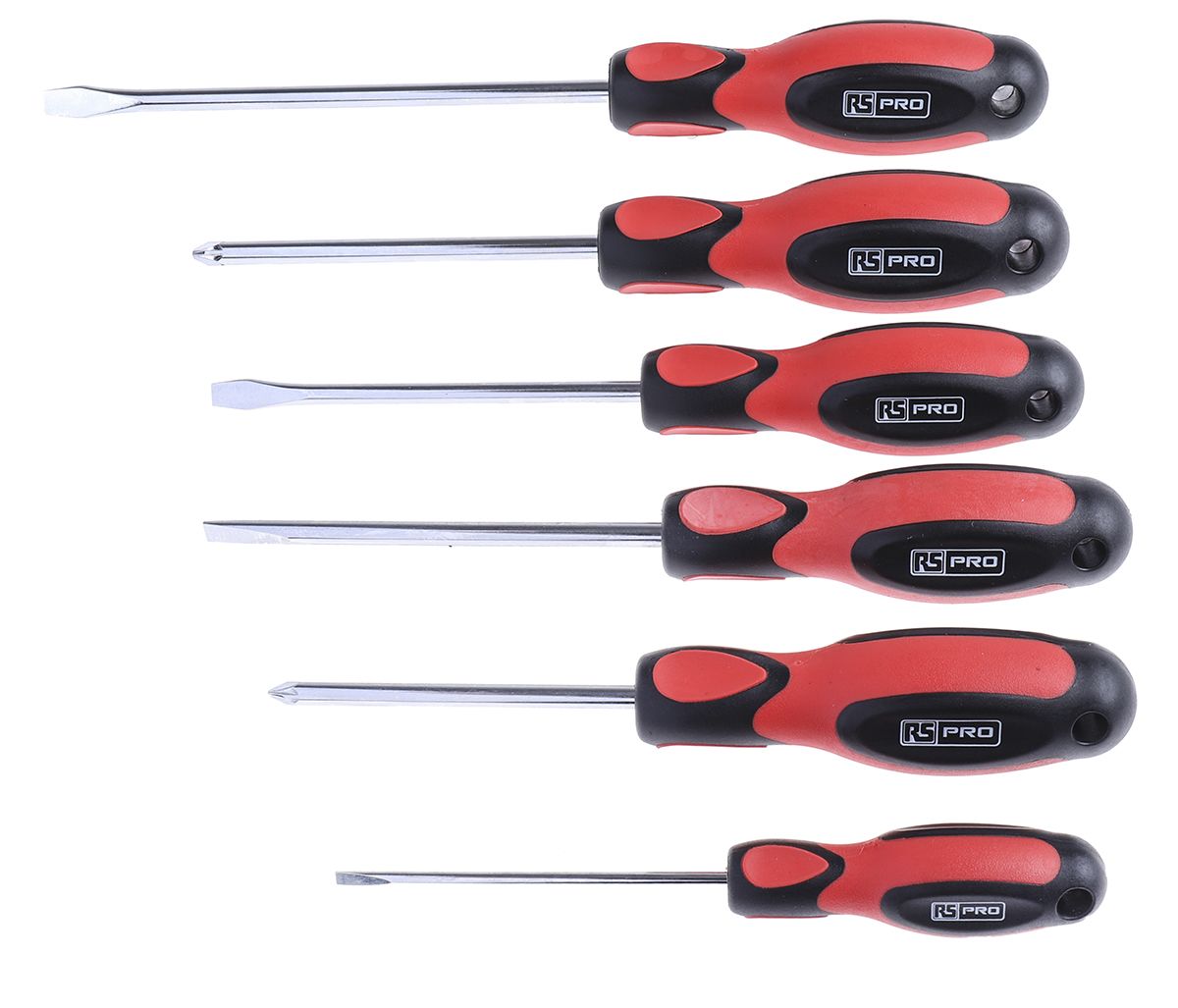 RS PRO Engineers Slotted Parallel' Slotted Flared' Pozidriv Screwdriver Set 6 Piece