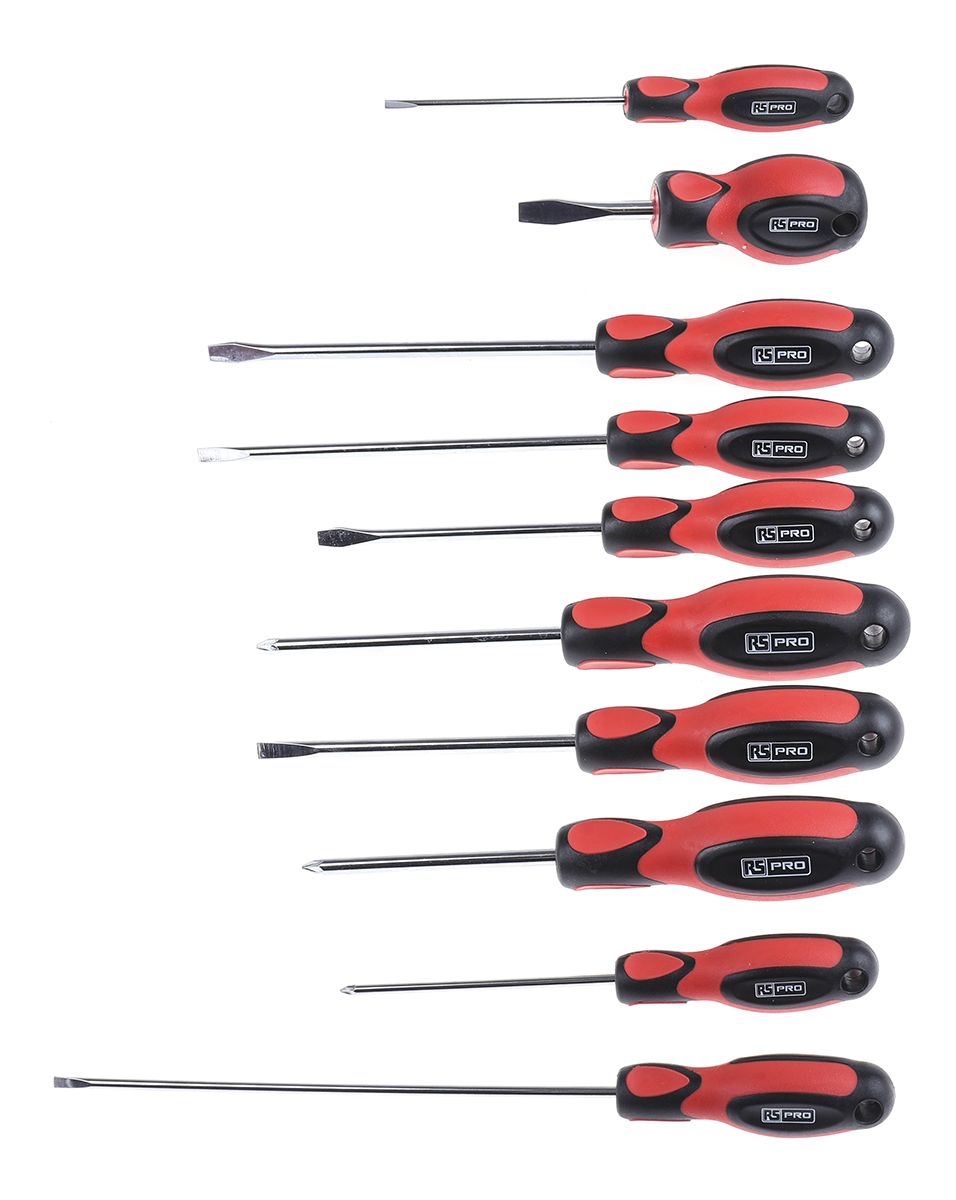 RS PRO Engineers Slotted Flared' Slotted Parallel' Pozidriv Screwdriver Set 10 Piece