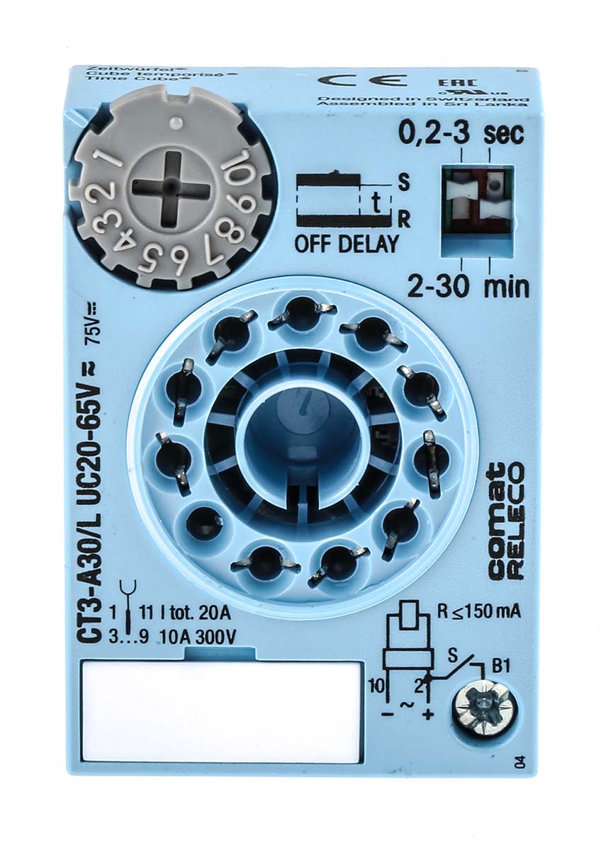 Releco Plug In Single Function Timer Relay, 20 → 65V ac/dc, 0.2 → 30 min, 0.2 → 30s