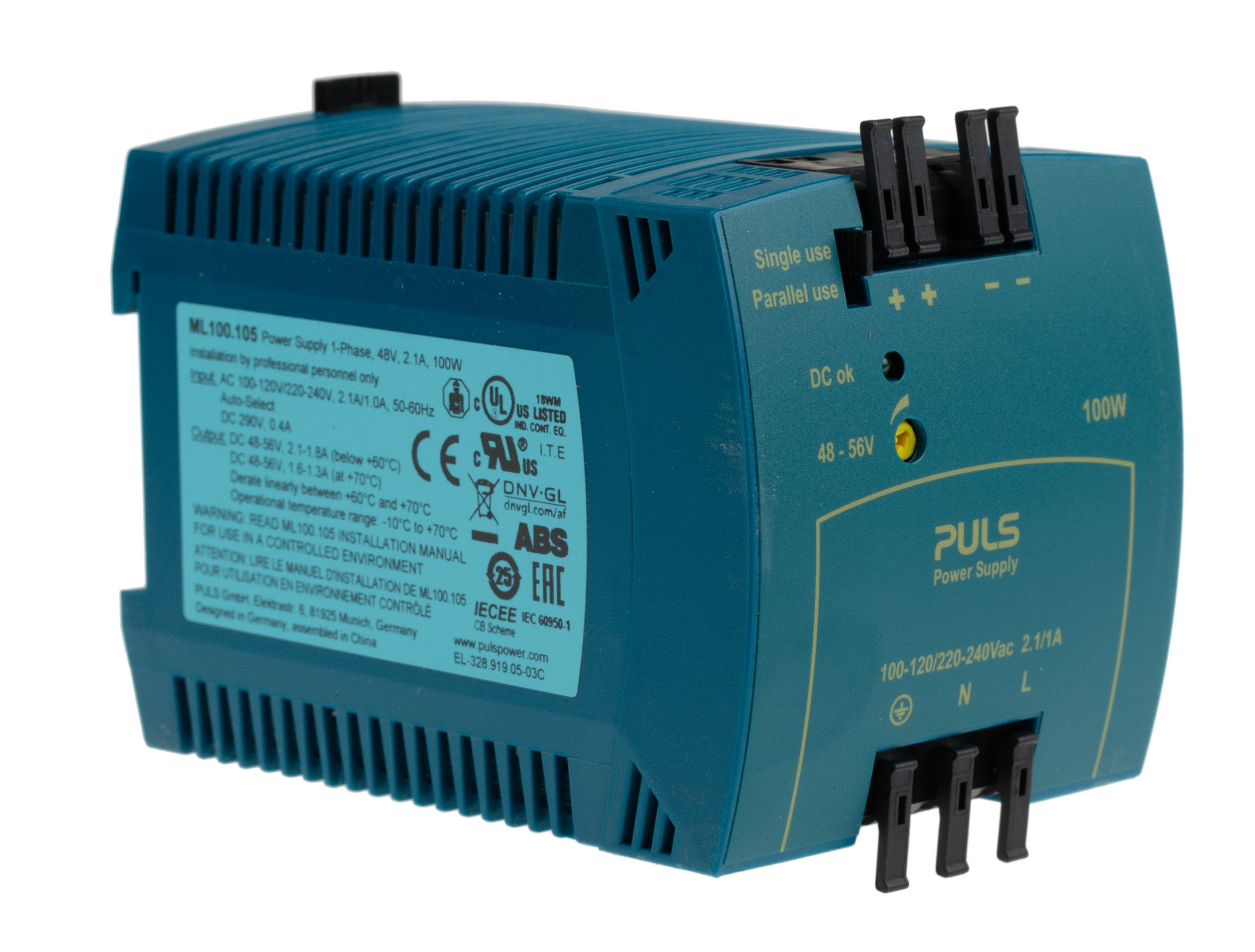 PULS MiniLine MLY Switch Mode DIN Rail Power Supply 220 → 240V ac Input, 48V dc Output, 2.1A 100W