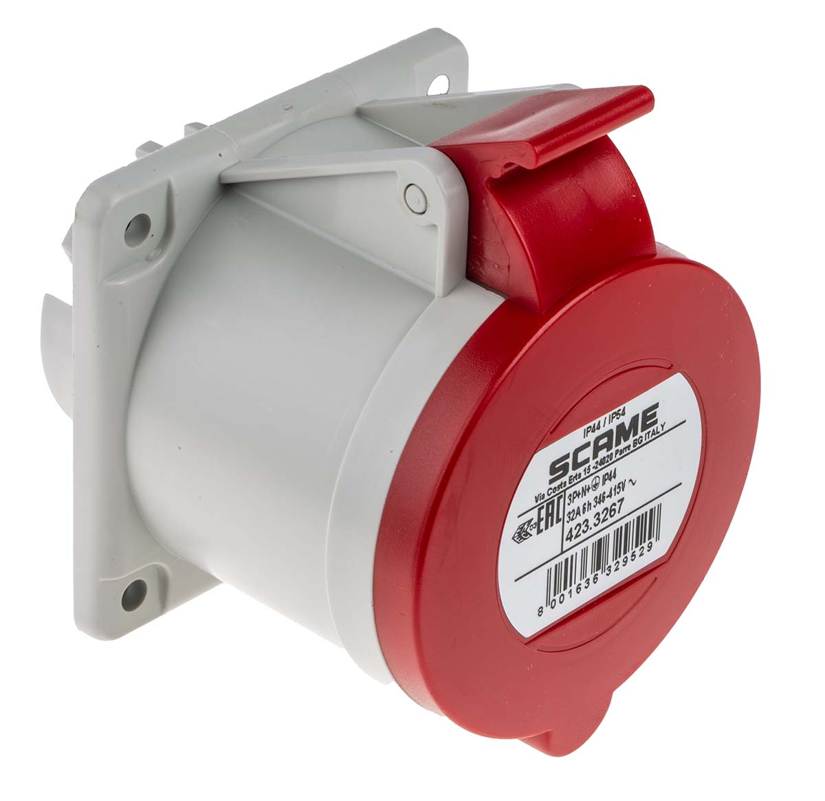 Conector de potencia industrial Hembra, Formato 3P+N+E, Orientación Recta, Rojo, 415,0 V., 32A, IP44