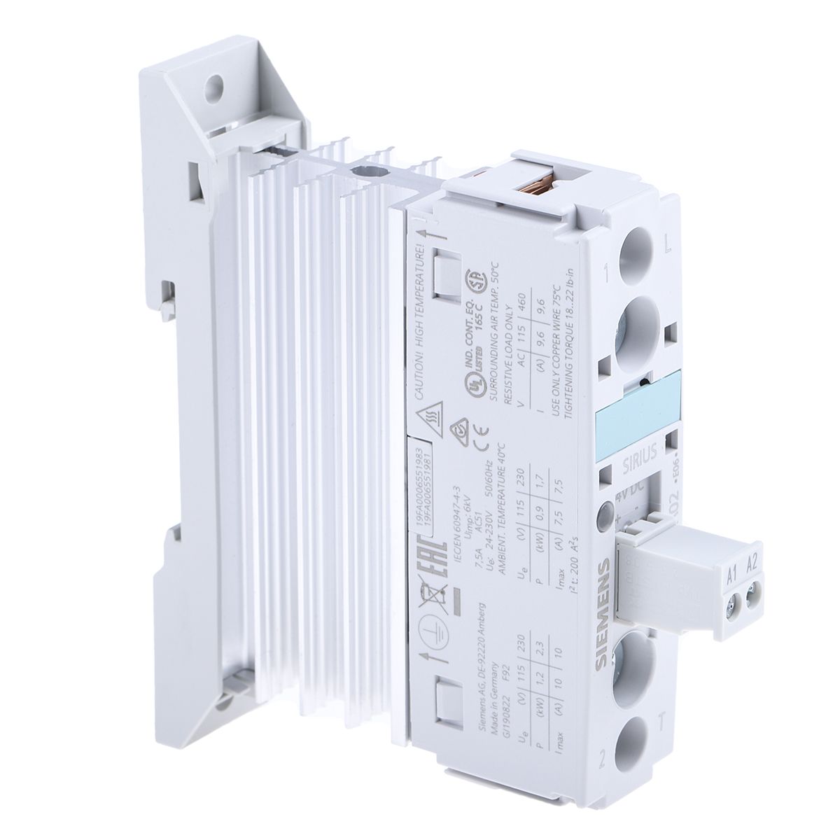 Siemens DIN Rail Solid State Relay, 10.5 A Max. Load, 230 V Max. Load, 24 V dc Max. Control