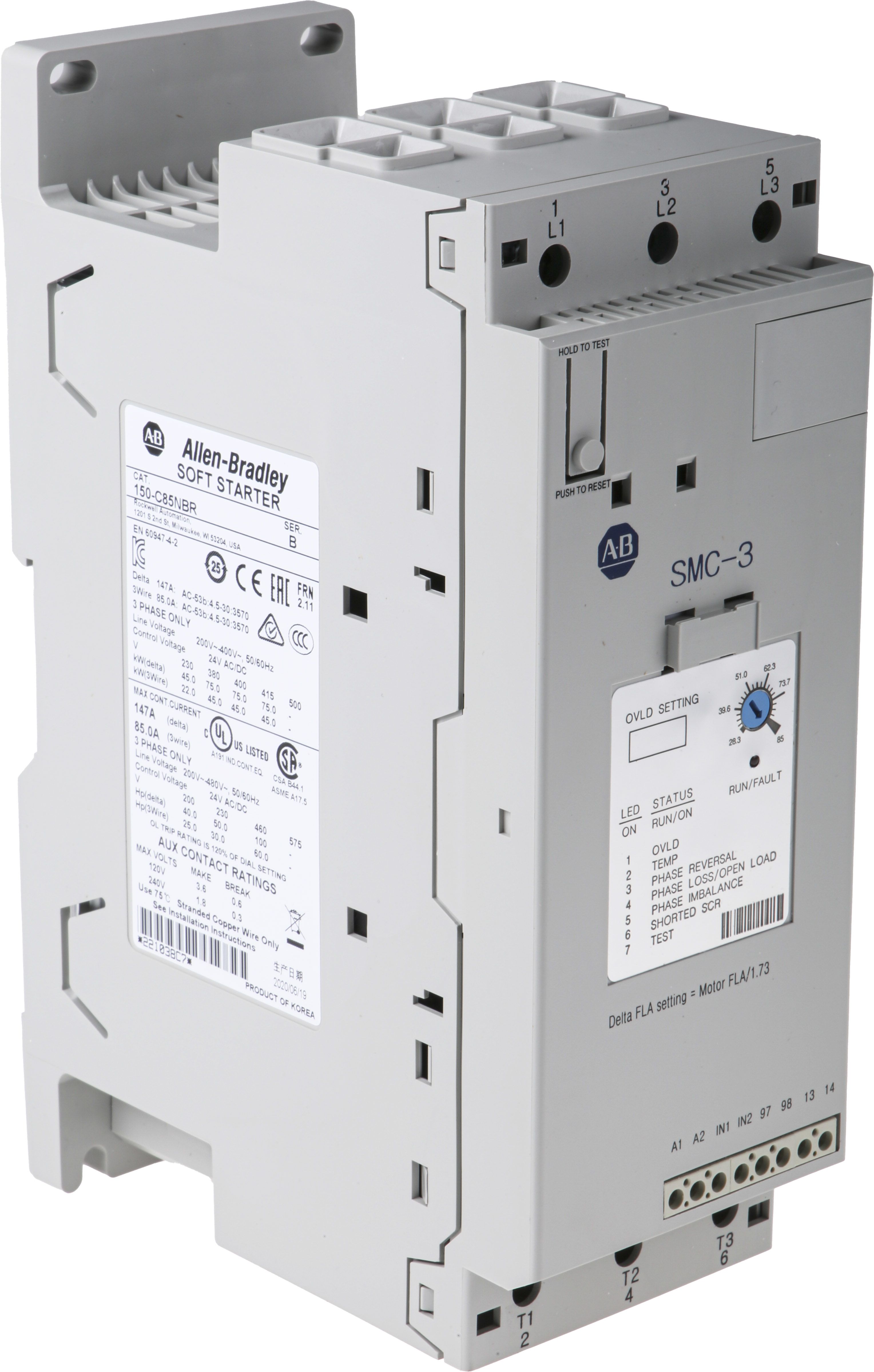 150C85NBR Allen Bradley 45 kW Soft Starter, 460 V ac, 3 Phase, IP2X RS