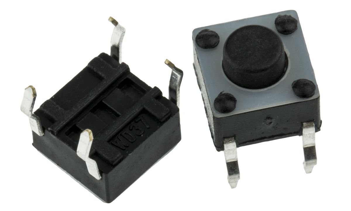 Interruptor táctil tipo Botón, Negro, contactos Monopolar de una vía (SPST) 7.8mm