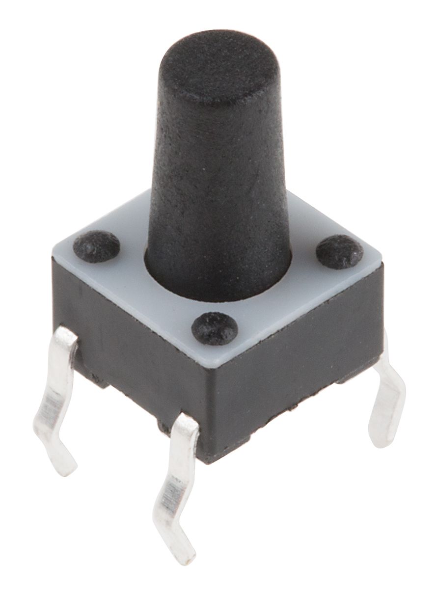 Interruptor táctil tipo Botón, Negro, contactos Single Pole Single Throw (SPST) 9.5mm, Montaje superficial