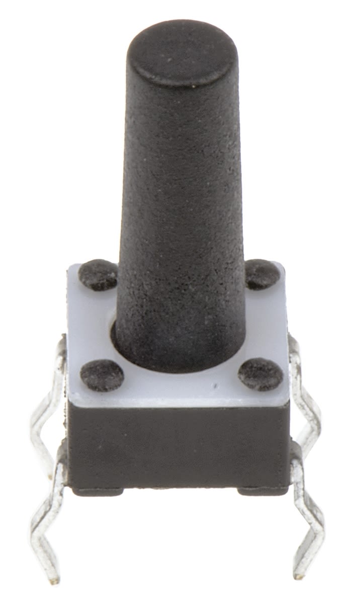 Interruptor táctil tipo Botón, Negro, contactos Monopolar de una vía (SPST) 7.8mm, Pasante