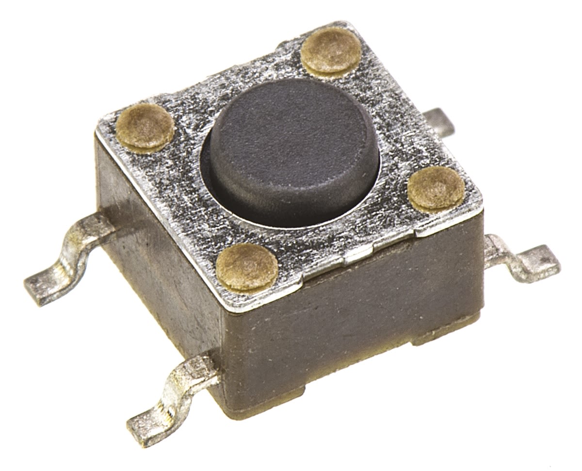 Interruptor táctil tipo Botón, Negro, contactos Single Pole Single Throw (SPST) 4.3mm, Montaje superficial