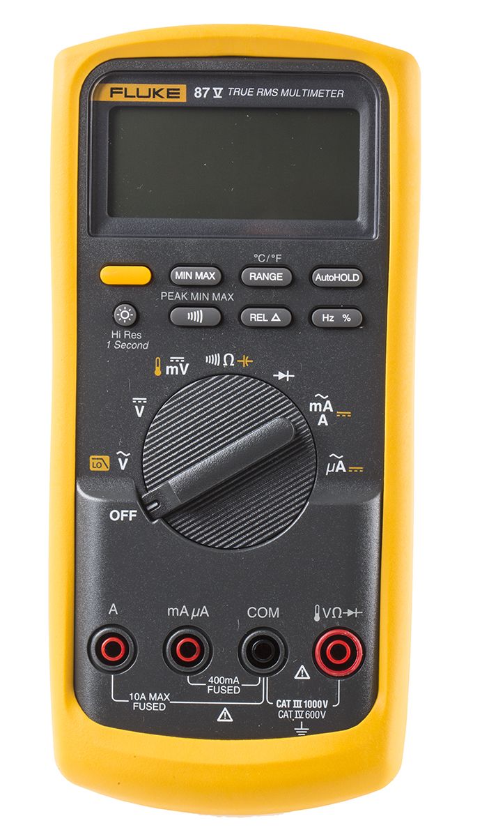 Fluke 87 Handheld Digital Multimeter, True RMS, 10A ac Max, 10A dc Max, 1000V ac Max