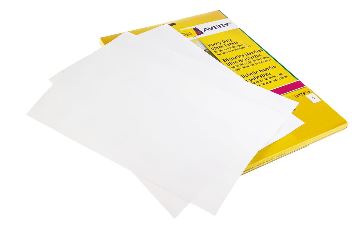 Avery White Adhesive Heavy duty Label Sheet, Pack of 20