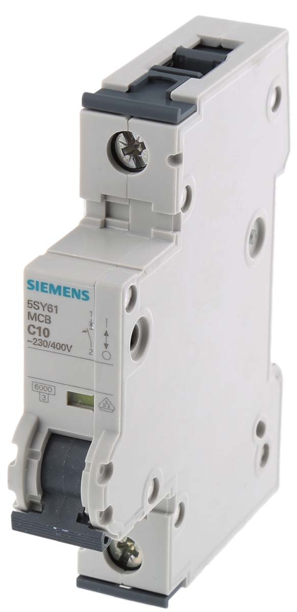 Siemens Sentron 5SY6 MCB, 1P Poles, 10A Curve C, 230V AC, 6 kA Breaking Capacity, MCB