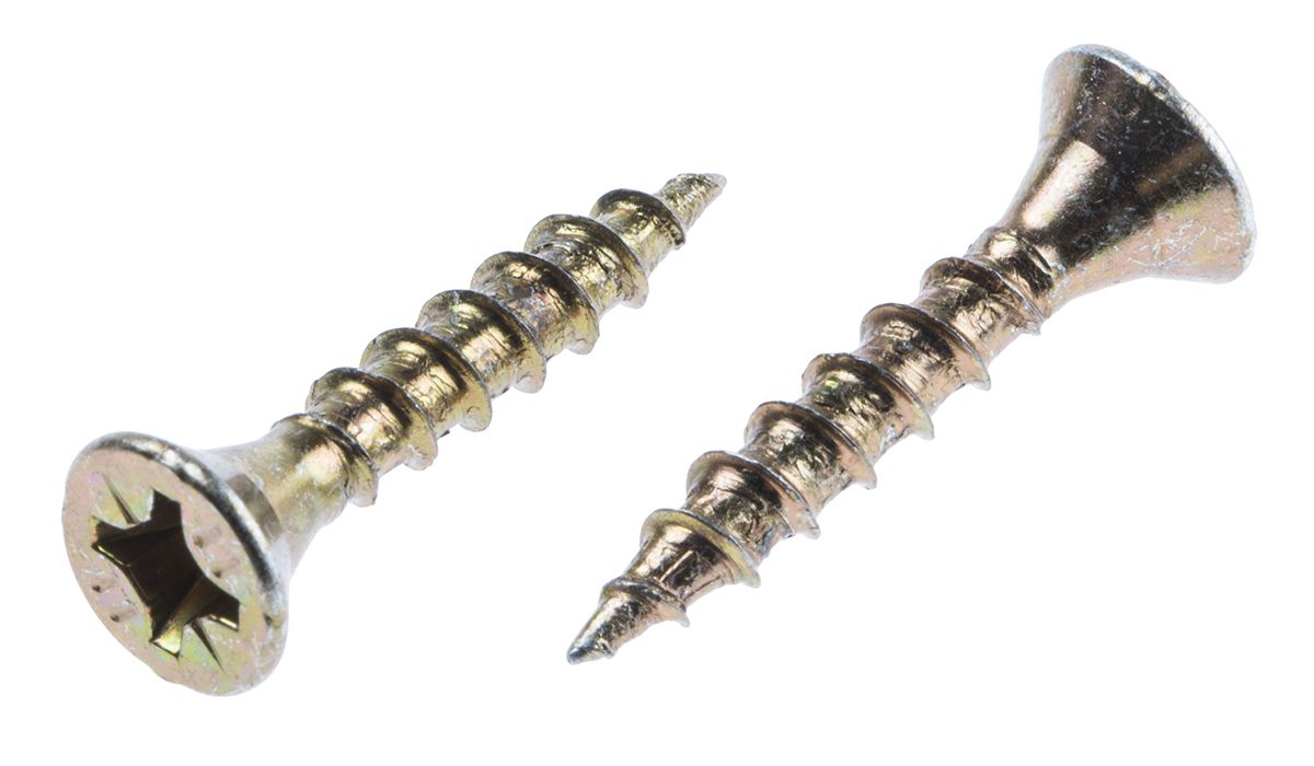 ULTI-MATE Pozisquare Countersunk Steel Wood Screw Yellow Passivated, Zinc Plated, 4mm Thread, 25mm Length