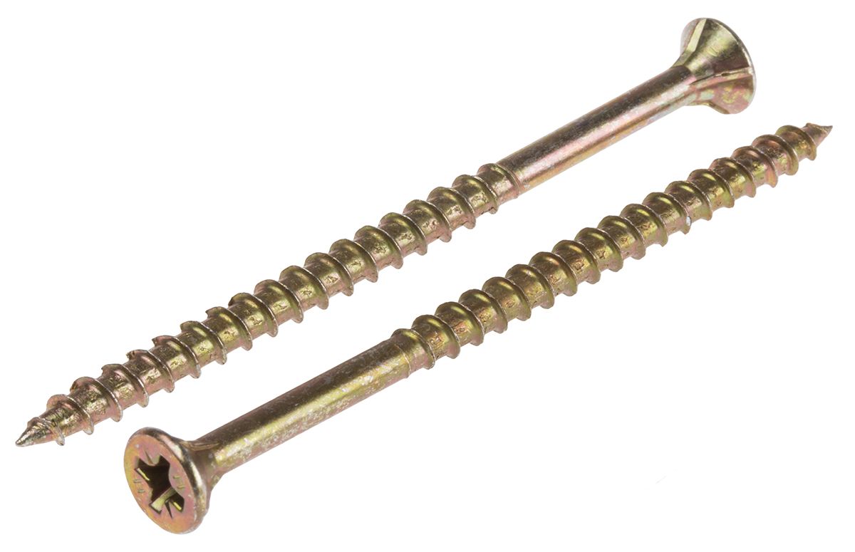 ULTI-MATE Pozisquare Countersunk Steel Wood Screw Yellow Passivated, Zinc Plated, 4mm Thread, 70mm Length