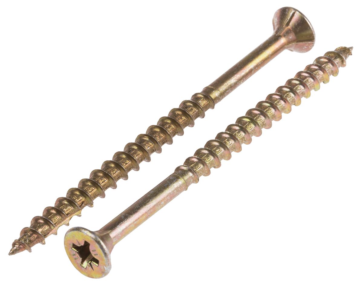 ULTI-MATE Pozisquare Countersunk Steel Wood Screw Yellow Passivated, Zinc Plated, 5mm Thread, 80mm Length