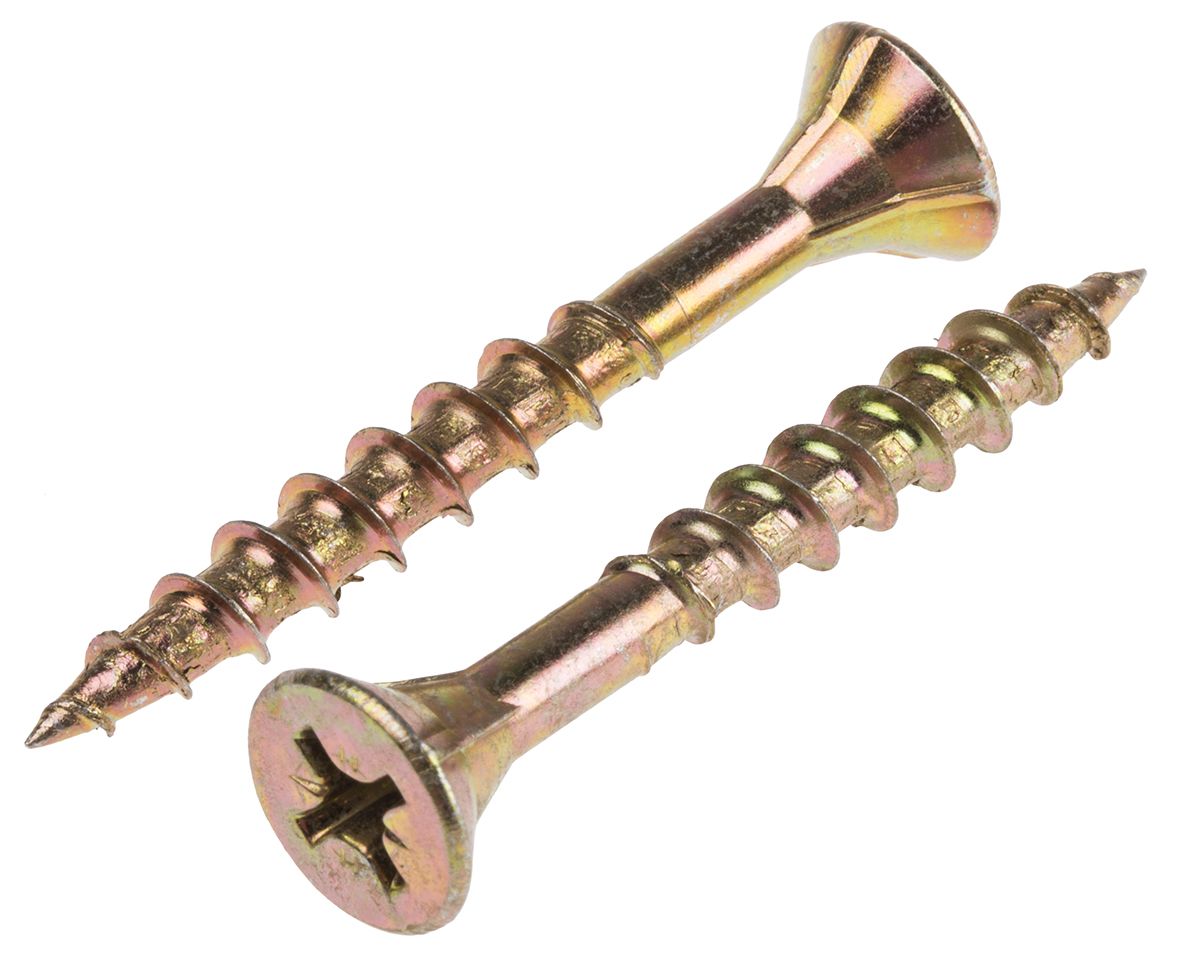 ULTI-MATE Pozisquare Countersunk Steel Wood Screw Yellow Passivated, Zinc Plated, 6mm Thread, 50mm Length