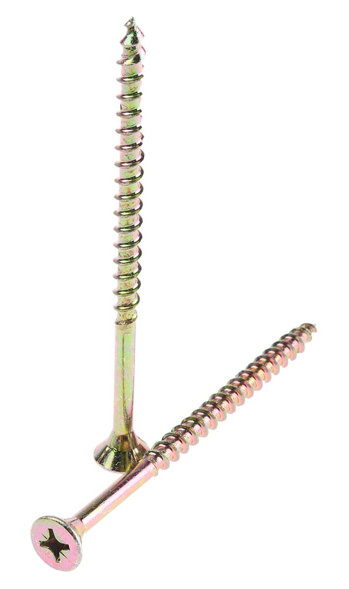 ULTI-MATE Pozisquare Countersunk Steel Wood Screw Yellow Passivated, Zinc Plated, 6mm Thread, 100mm Length