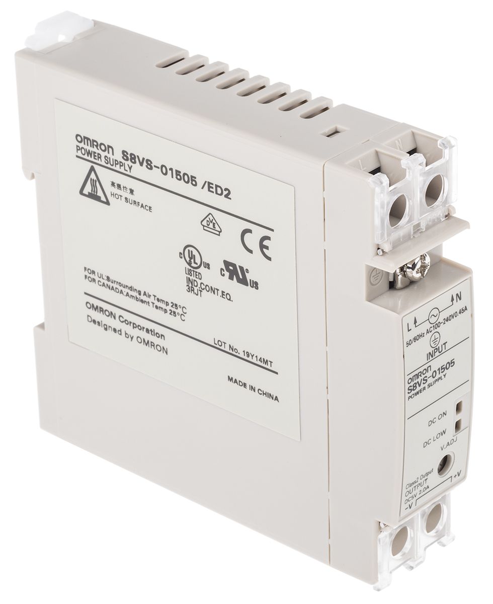 Omron S8VS Switch Mode DIN Rail Power Supply 85 → 264V ac Input, 5V dc Output, 2A 15W