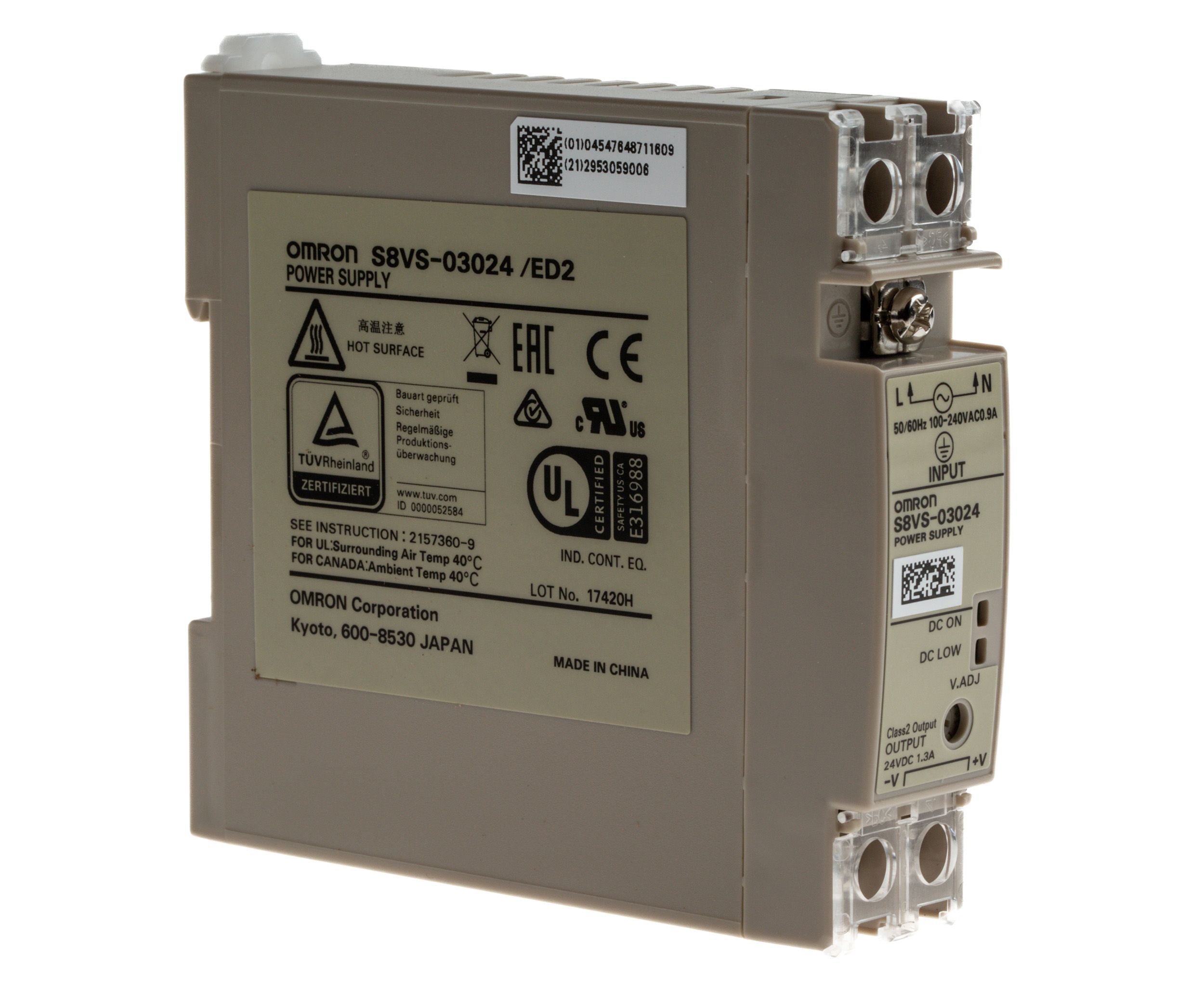 Omron S8VS Switch Mode DIN Rail Power Supply 85 → 264V ac Input, 24V dc Output, 1.3A 30W