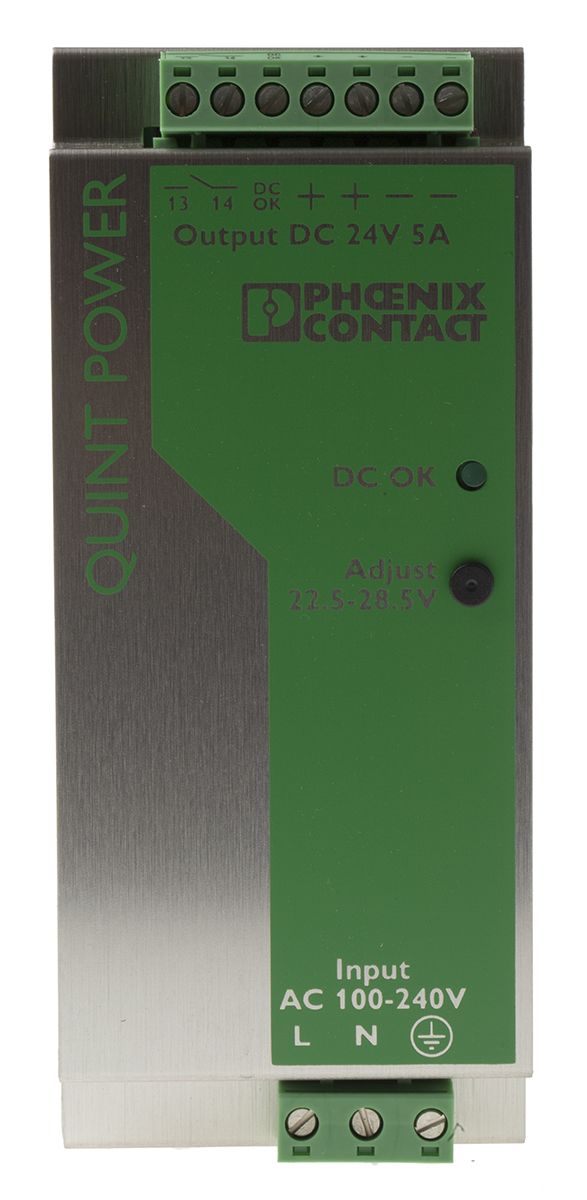 Phoenix Contact QUINT PS-100 Switch Mode DIN Rail Power Supply, 85 → 264V ac ac Input, 24V dc dc Output, 5A