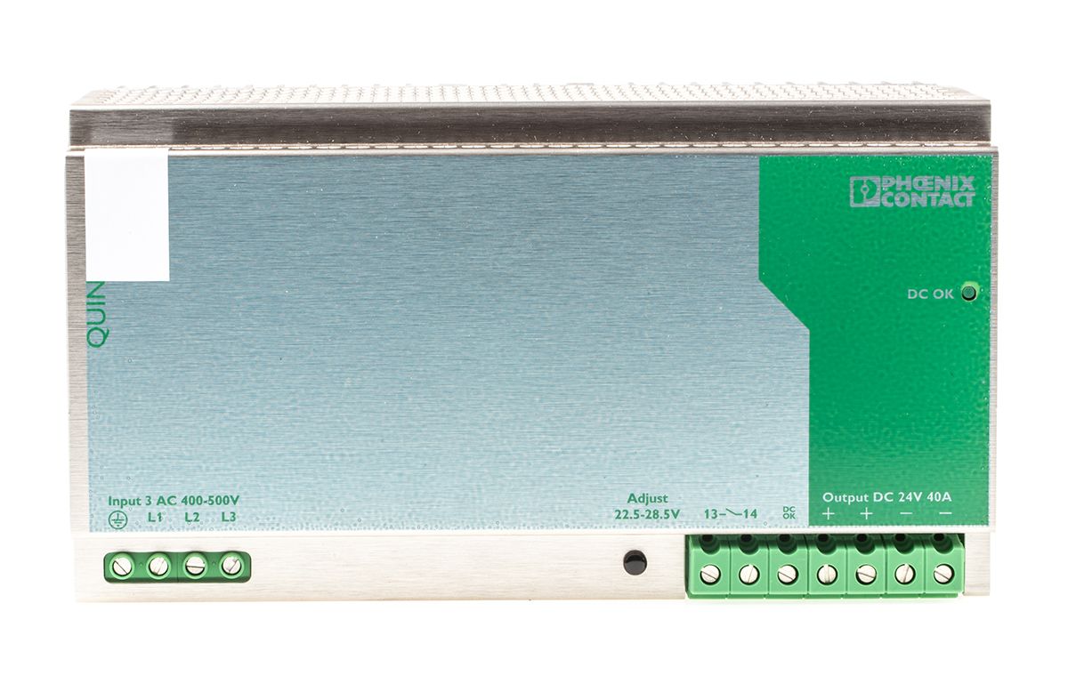 Phoenix Contact QUINT PS-3X400 Switch Mode DIN Rail Power Supply, 400V ac ac Input, 24V dc dc Output, 40A Output, 960W